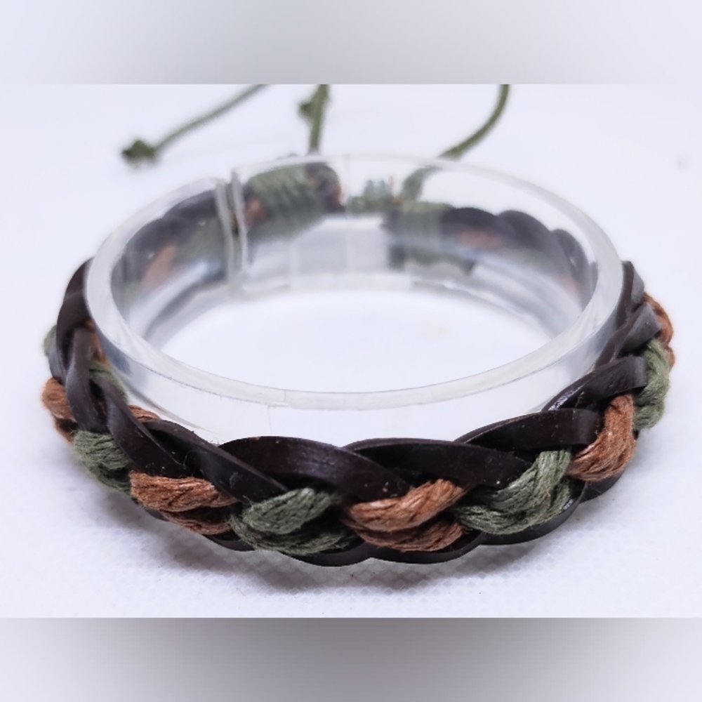 Men's Bracelet Leather Braided Brown New f55